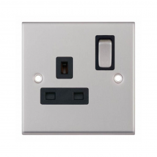 Selectric 7M-Pro Satin Chrome 1 Gang 13A DP Switched Socket with Black Insert