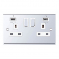 Selectric 7M-Pro Polished Chrome 2 Gang 13A Switched Socket with USB Outlet and White Insert